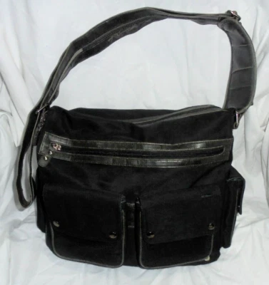 £39 • Buy Mexx Mens Black Messenger Bag, Pockets, Shoulder Strap, Textile & Pu Leather Vgc