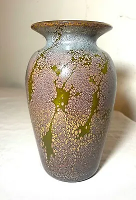 Vintage Hand Blown Signed Detailed Crackle Art Glass Iridescent Rainbow Vase • $158.49