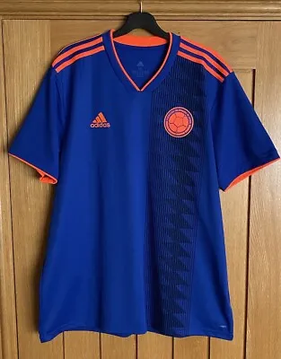 Adidas Colombia Away Football T Shirt 2018 Size XL Blue / Orange Stripes • £20