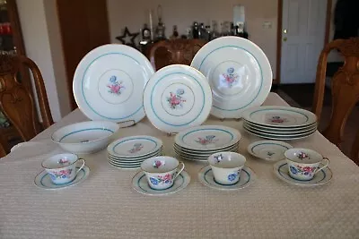 Limoges France A. Lanternier Blue & Pink Blue Floral & Blue Band 29 Piece Group • $329.99