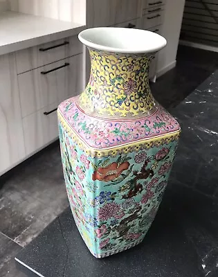 Vintage Chinese Porcelain Famille Rose Square Dragon Vase • $99