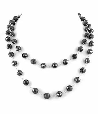 $304 • Buy 6 Mm 32 Inches Black Diamond Beads Necklace 925 Silver Claps With Certificate