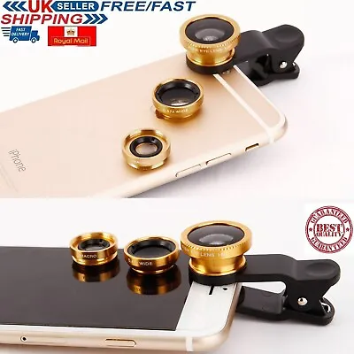 3 In 1 Universal Wide Angle Macro Fisheye Clip Lens Kit LG Samsung IPad IPhone • £3.15