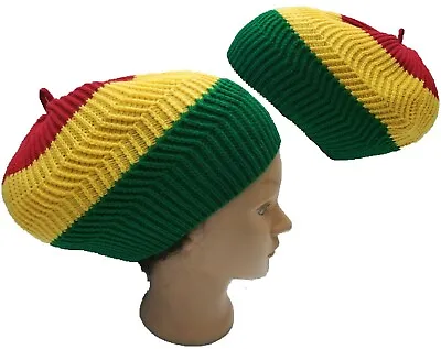 Rasta Colors Dreadlocks Tam Hat Beret Cap Reggae Marley Jamaica Red Yellow  M/L • $16.80