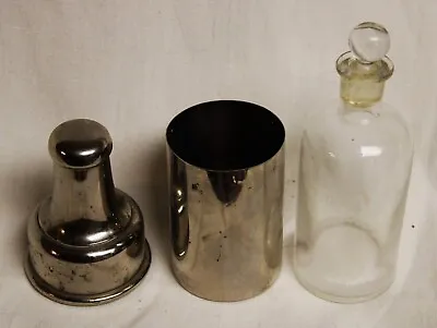 Vintage Glass Lab Bottle With Stopper And Stainless Steel Casing • $31.50