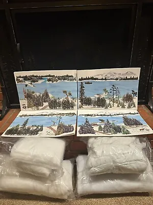Euc 8pc Winter Holiday Village Backdrop + 2 Bags Of Snow Blanets • $40