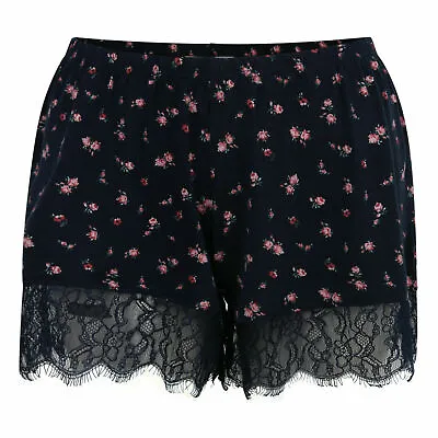 Ladies Lounge Shorts Navy Floral Lace Trim Pj Sleep Short Ex Uk Store 8-16 New • £3.99