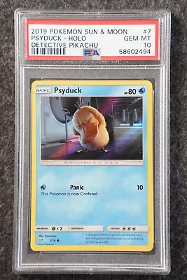 2019 Pokemon Sun & Moon Psyduck Holo Detective Pikachu #7 PSA GEM MINT 10 • $35