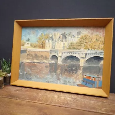 Vintage Oil Painting Paris Original Signed Framed 1970s Wall Art River Cityscape • £34
