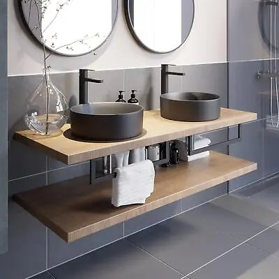 Bathroom Wall Hung Floating Shelf Wash Basin Sink Towel Rail Storage Beige 1100 • £499.97