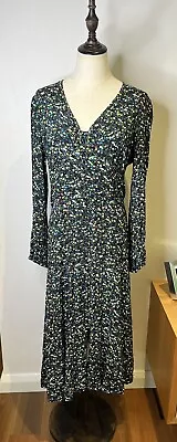 Jigsaw Floral Maxi Dress Black Green Blue White Long Sleeve Buttons Size 12-14 • $49