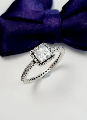$59.95 • Buy New Genuine Pandora Square Sparkle Halo Ring #198863C01 Silver CZ Size 60