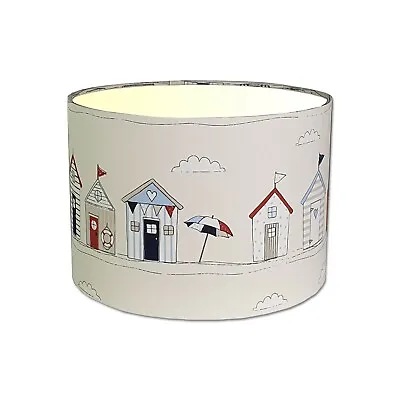 Lampshade In Beach Huts Blue Fabric Handmade * FREE DELIVERY • £27
