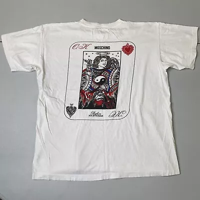 Vintage 90s Moschino Shirt S/M White OK Angel Devil Playing Card Graphic Y2K • $62.22