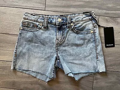 True Religion Jayde Big T Raw Hem Shorts Mid Rise Light Wash Blue Nwt$159 27 • $39.99