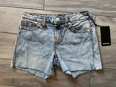 True Religion Jayde Big T Raw Hem Shorts Mid Rise Light Wash Blue Nwt$159 29 • $49.99