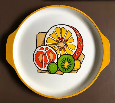 Vintage Mid Century Summer Serving Tray Round Citrus Fruit Design Handles 13” • $14.99