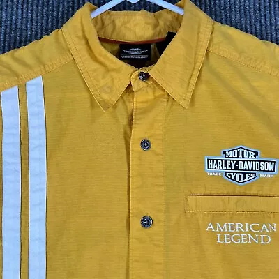 Harley Davidson Mens Large Yellow Light Short Sleeve Button Up Mechanic Shirt • $26.99