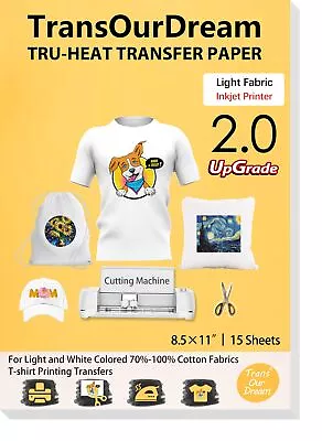 Upgraded Iron On Heat Transfer Paper For T Shirts (8.5x11'' 15 Sheets) Iron-... • $19.34