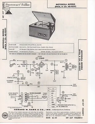 1963 Motorola Sp41a Sp41b Record Player Changer Service Manual Photofact Phono • $10.99