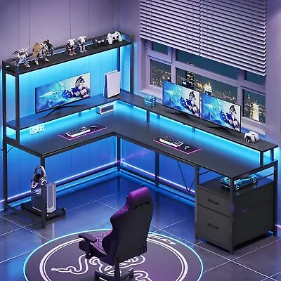 Gaming Computer Desk With Hutch Led Lights Reversible L Shaped Desk • $206.99