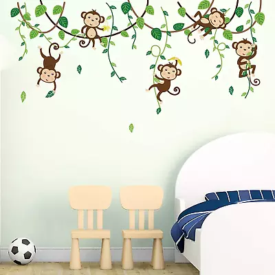 Monkey Climbing Tree Wall Decals Jungle Animals Wall Stickers Kids Room Baby... • $17.60