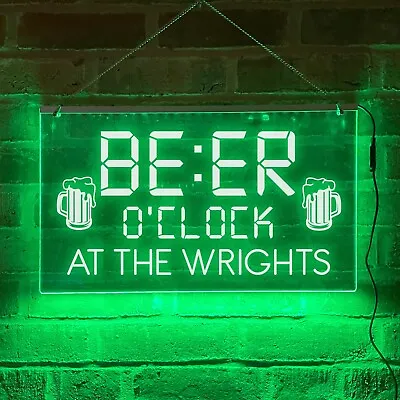 Beer O'clock LED Neon Sign Personalised Light Up Illuminated Bar Man Cave Sign • £42.99