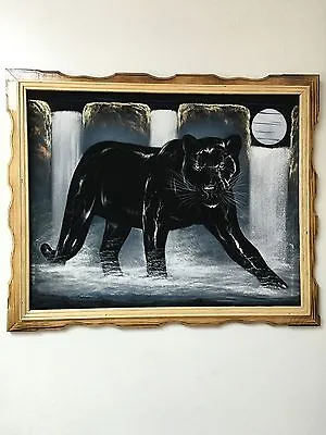    Black Panther  Full Moon  Waterfall   Velvet Painting18  By 22 W Frame • $48