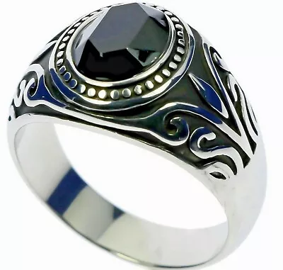 Celtic Design Oval 5 Carat Black Onyx Stainless Steel Men's Ring Size 8 T61 • $19.36