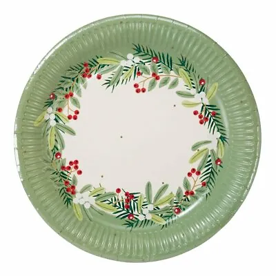 £4.99 • Buy CHRISTMAS BERRY PAPER PLATES 8pk Botanical Xmas Party Tableware Eco Friendly