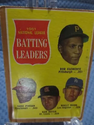 1962 Topps #52 1961 N.L.  Batting Leaders Clemente Pinson Boyer Moon • $7