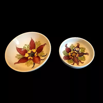 Moorcroft Pottery Bowls 2 White Floral Columbine Made In England • $90