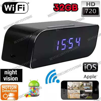 WIFI Home Alarm Clock Camera 32GB Security Recording Room LIVE VIEW Mobile Phone • $169