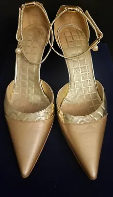 Vtg Chanel Gold Quilted Two Toned Leather CC Pearl Pumps Sz 37.5 • $175