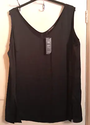 M&S Curve Plus Size Sleeveless Cami Top Satin Feel Longline BLACK Size 28 BNWT • £14.99