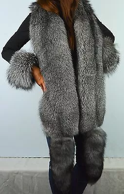 Saga Furs Blue Frost Fox BOA 70  With Tails Both Sides Fur And Wristbands • $617.69