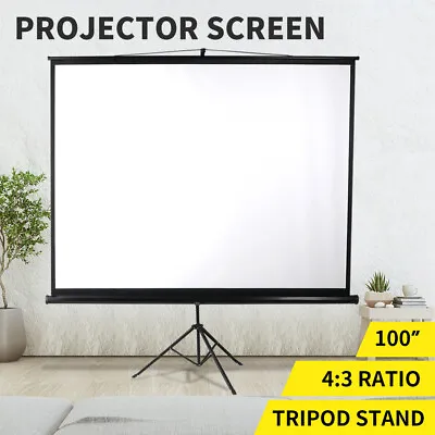 $99.99 • Buy 100 Inch Projector Screen Tripod Stand Home Pull Down Outdoor Screens Cinema 3D