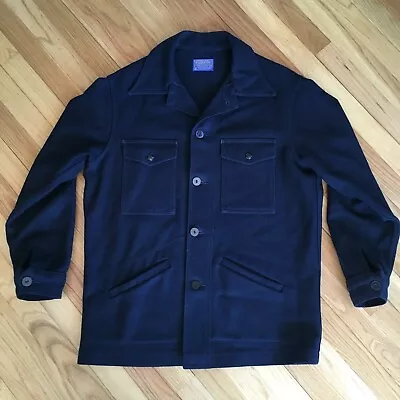 VTG 80s Pendleton Wool Car Coat Driver Jacket Navy Blue Wool USA L • $189