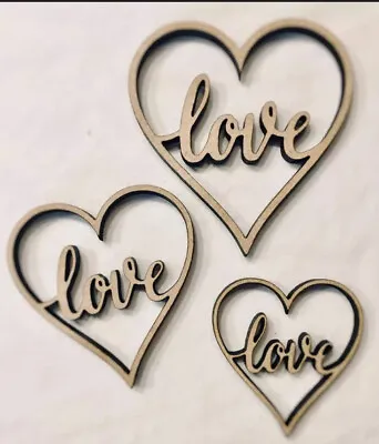 Laser Cut Wooden LOVE MUM DAD Heart Shapes Mdf Craft Hearts 456810 Cm • £3.50