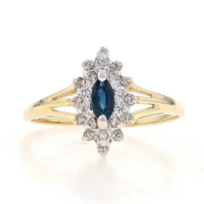Yellow Gold Sapphire & Diamond Halo Ring - 10k Marquise .44ctw • $179.99
