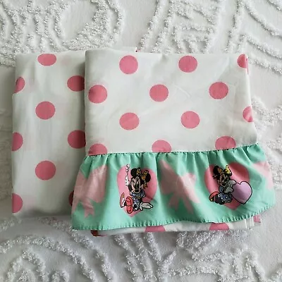 Disney Minnie Mouse Twin Flat & Fit Bed Sheet Pink Polka Dots Ruffles Fabric  • $28.99