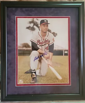 Eddie Mathews Hand Signed PHOTO Large 11x14 Framed MILWAUKEE BRAVES BECKETT LOA • $69.99