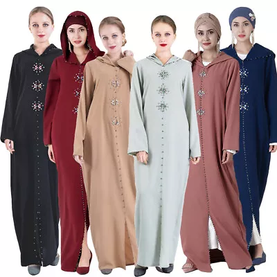 Hooded Moroccan Women Robe Kaftan Muslim Long Dress Dubai Abaya Party Gown Dress • $38.49