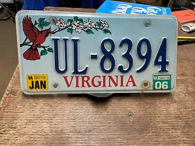 License Plate Vintage Virginia VA UL 8394 Red Bird Cardinal 2006 Rustic USA • $9.25