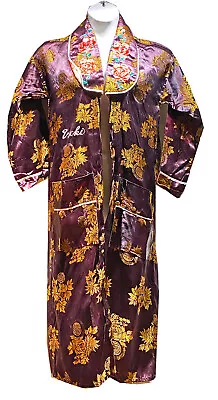 Vintage 1950s Embroidered CHINESE SATIN ROBE 2 Pockets 42 In. Bust • $60