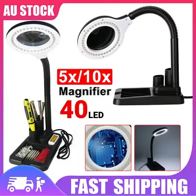 LED Magnifier Light 5X 10X Magnifying Lamp Glass Lens Desk Crafts Reading Light • $21.75