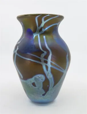 Signed 1975 Carl Radke Blown Glass Bronze & Blue 5.75  Tall X 3.5  Diameter • $89.73