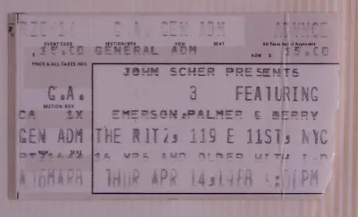  3  Keith Emerson Carl Palmer Berry ELP Prog Scarce Ticket Stub Ritz NY 4/14/88 • $23.99