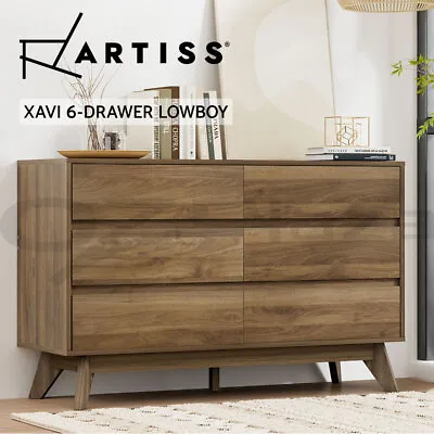 Artiss 6 Chest Of Drawers Dresser Tallboy Storage Cabinet Bedroom Walnut XAVI • $179.95
