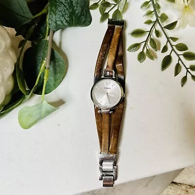 Fossil Leather Band Cuff Watch • $80